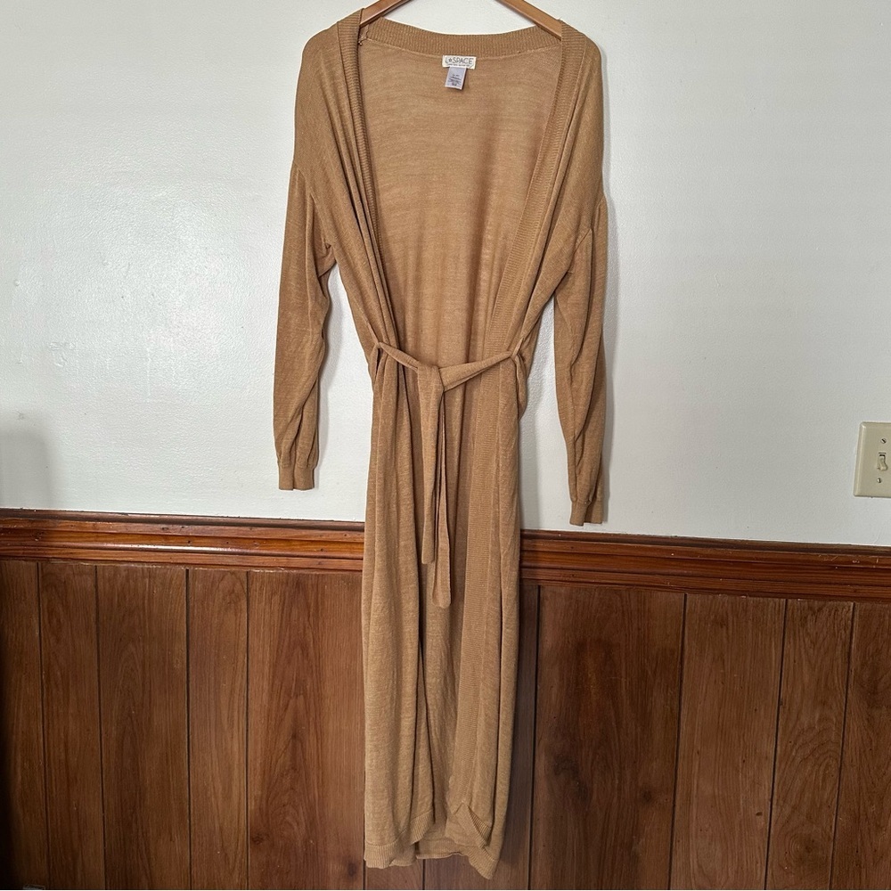 l*Space Linen Viscose Blend Longline Tie Waist Duster Cardigan Size Small Boho